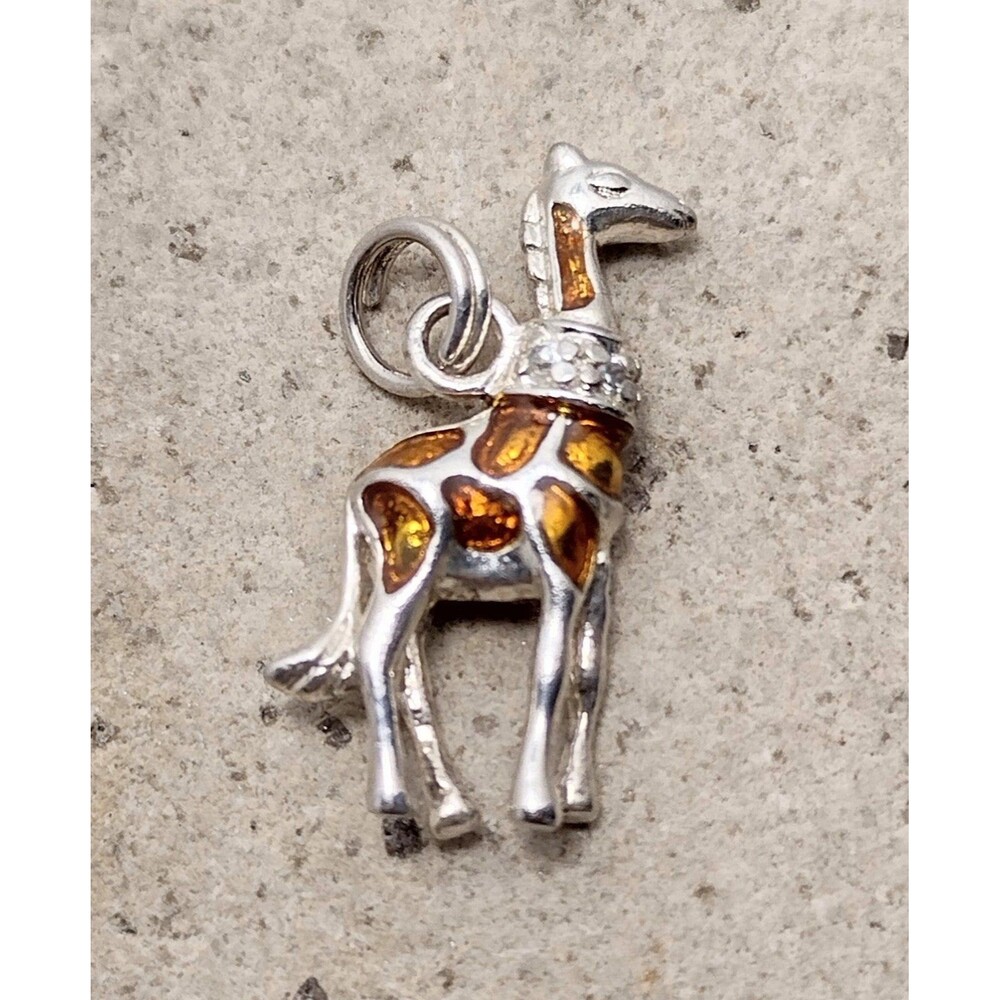 Enamel Sterling Silver Giraffe Charm Pendant